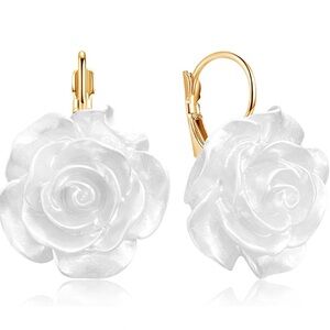 White Rose Drop Earrings